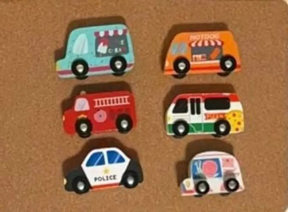 Set of 6 Wooden Town Vehicles and Food Truck Playset